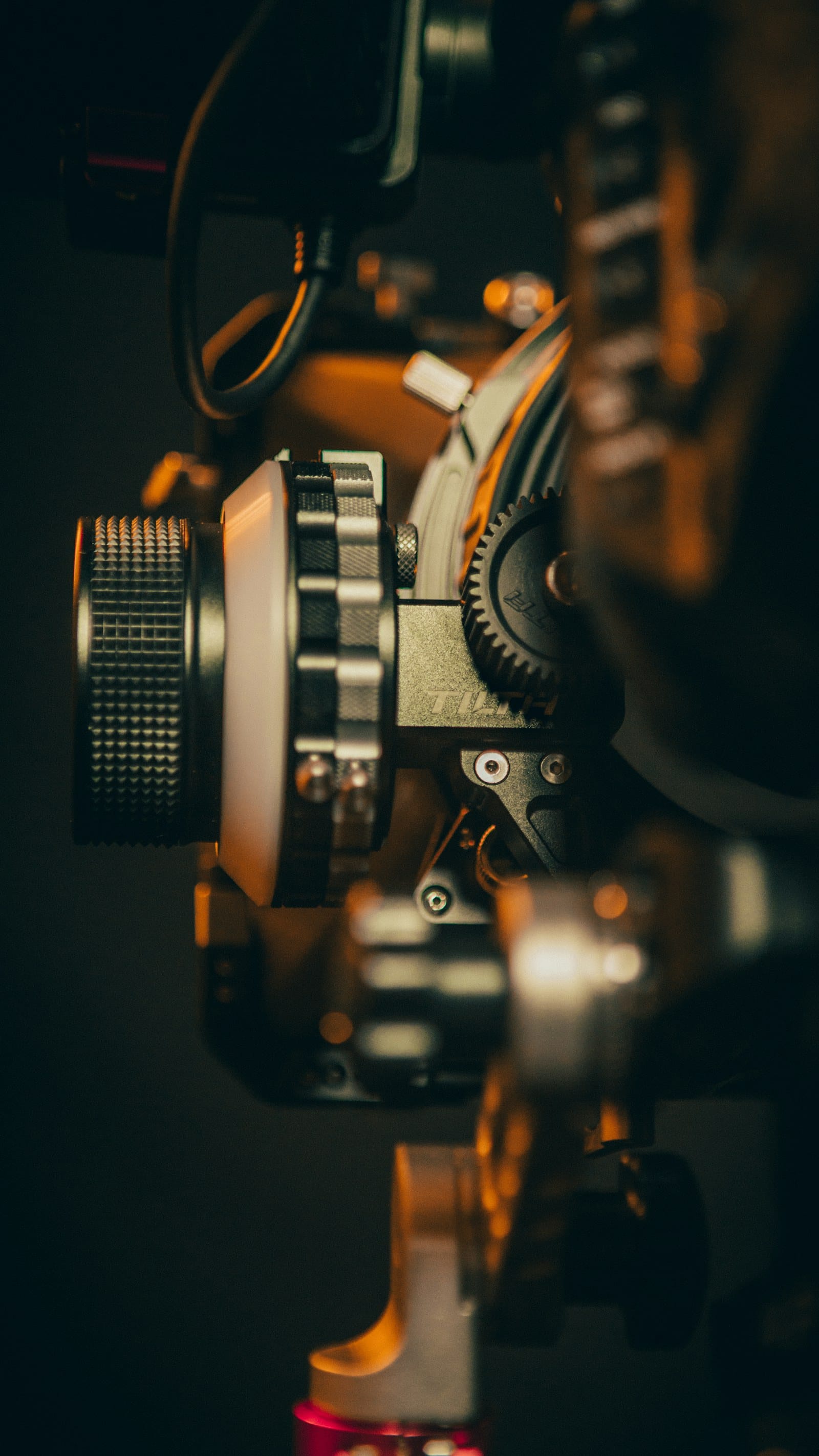 Close-up of a cinema camera lens